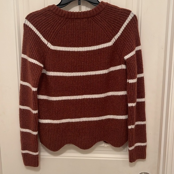 Fate long sleeve cropped wave hem Rust & white wide stripes sweater women’s sz S - Picture 8 of 12